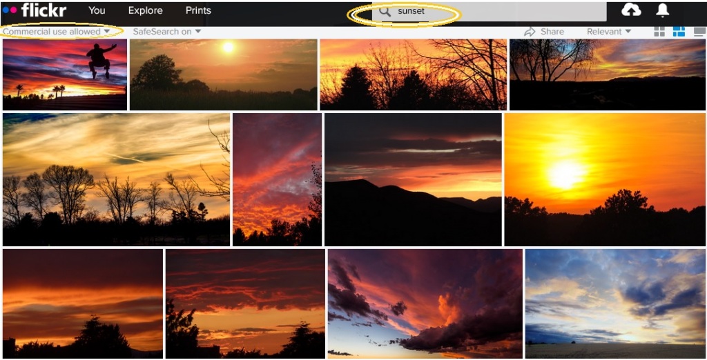 Screenshot of 12 thumbnail photos in collage of sunset skies, apparently edited in post-processing software to amplify the saturation.